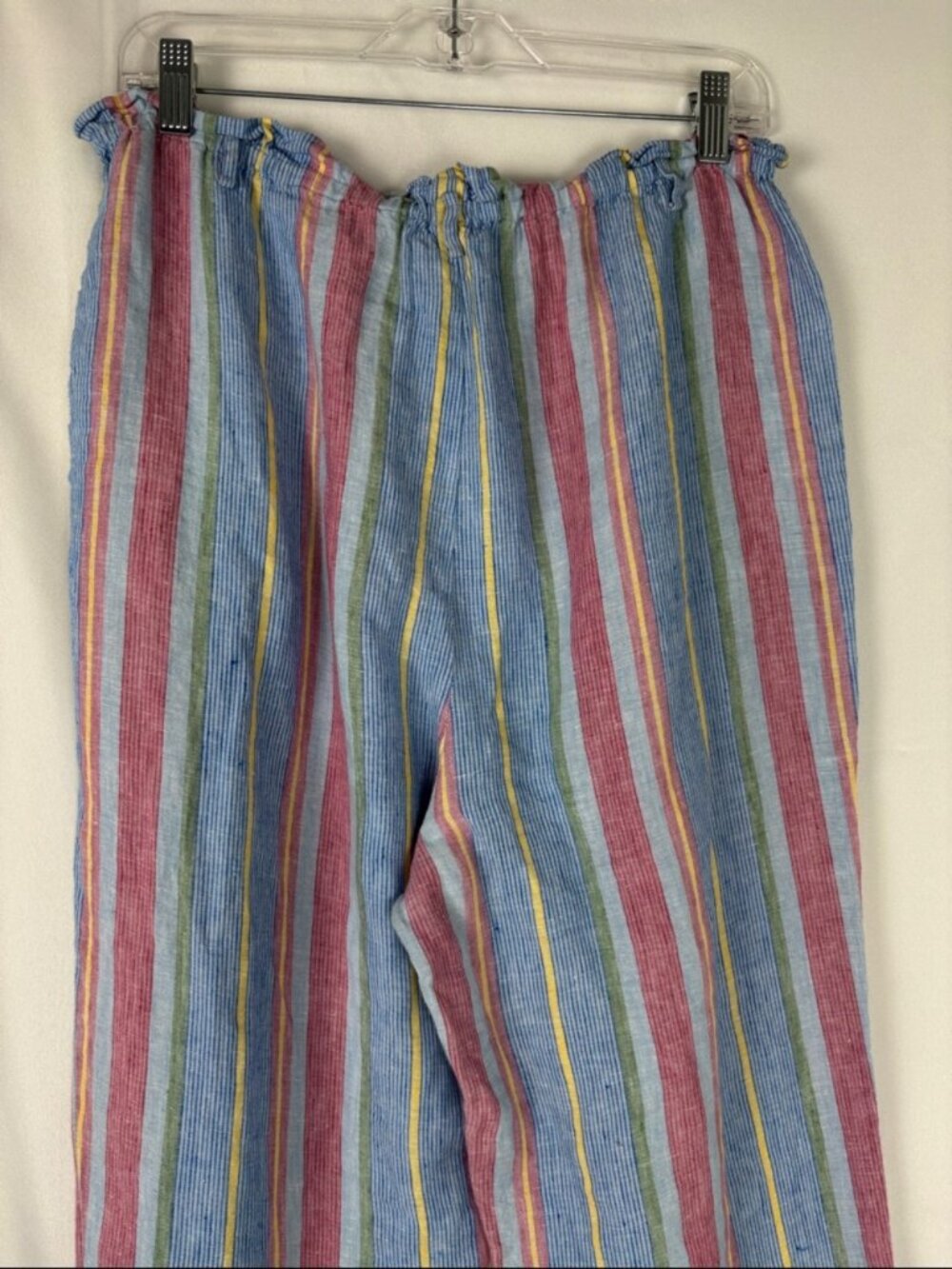 FRAME 100% Linen Striped Pants Women's Size Medium M Multicolor Elastic Waist - Picture 3 of 8